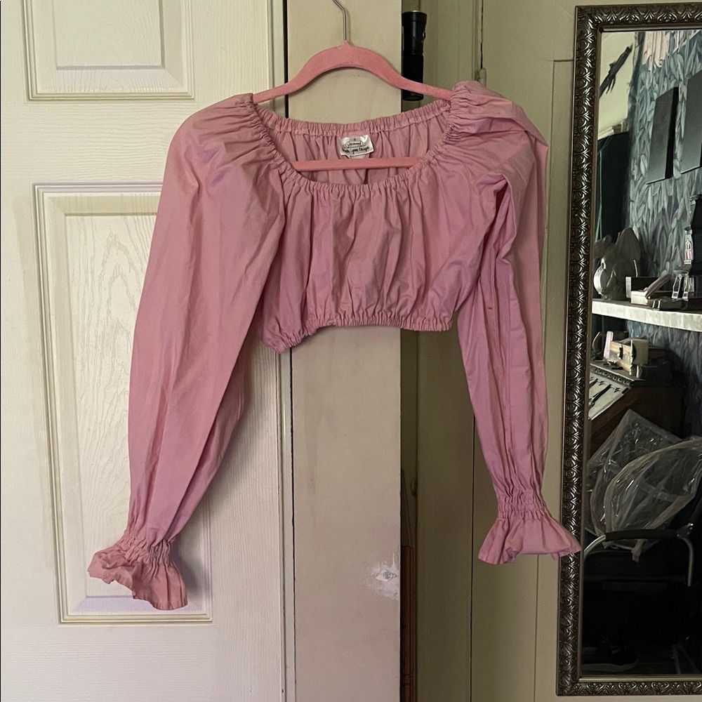 PINK CROP TOP LONG SLEEVE LARP RENFAIRE SCA GARB MEDIEVAL RENAISSANCE BELLY CUTE